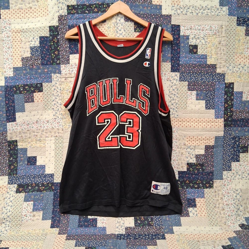 Vintage 90s Champion Chicago Bulls Michael Jordan 23 Black Jersey Size 48